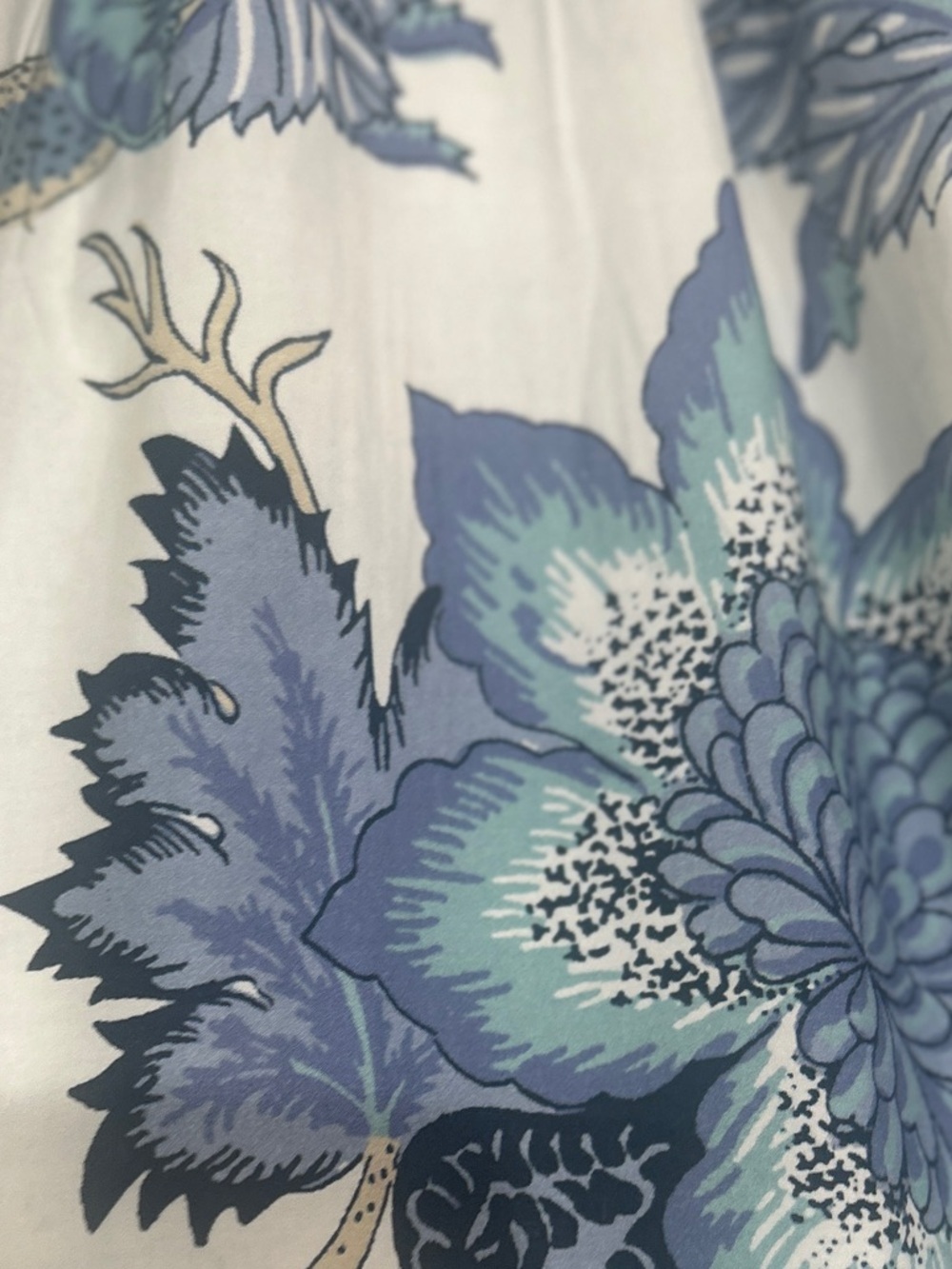 Cara Cara Blue & Cream Floral Square-Neck Midi Dress puff sleeve ruffle hem 2 - Picture 11 of 14